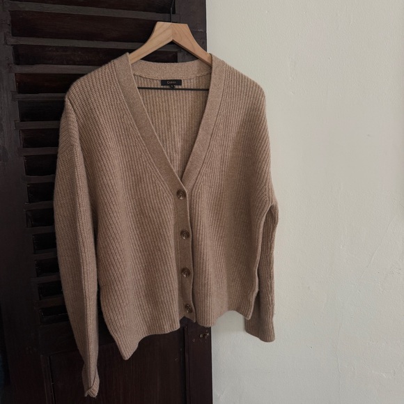 Quince Sweaters - Quince Cashmere Blend Taupe V-Neck Button Cardigan Sweater